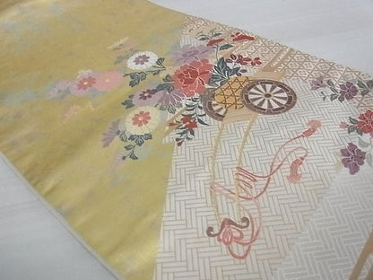 平和屋着物■六通太鼓柄袋帯 唐織 松皮菱花車文 金糸 引箔 逸品 ga1819