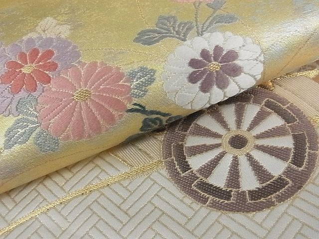 平和屋着物■六通太鼓柄袋帯 唐織 松皮菱花車文 金糸 引箔 逸品 ga1819