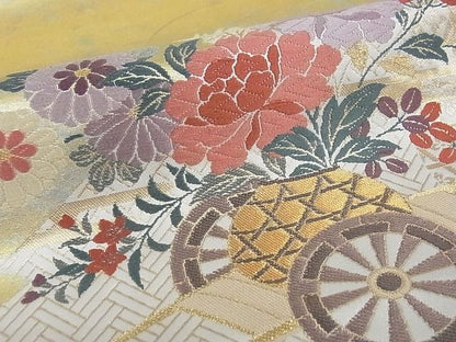 平和屋着物■六通太鼓柄袋帯 唐織 松皮菱花車文 金糸 引箔 逸品 ga1819