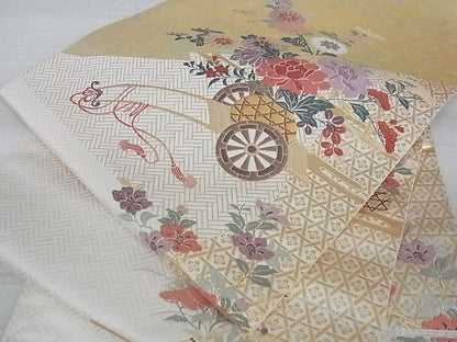 平和屋着物■六通太鼓柄袋帯 唐織 松皮菱花車文 金糸 引箔 逸品 ga1819