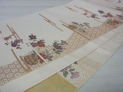 平和屋着物■六通太鼓柄袋帯 唐織 松皮菱花車文 金糸 引箔 逸品 ga1819