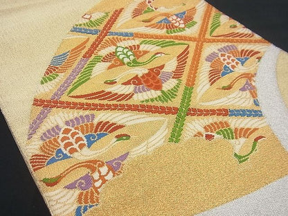 平和屋着物■太鼓柄袋帯 唐織 綴れ 地紙向かい鶴文 逸品 n-gh1748