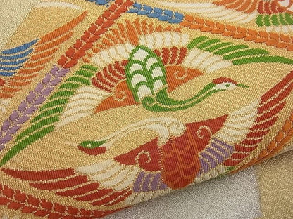 平和屋着物■太鼓柄袋帯 唐織 綴れ 地紙向かい鶴文 逸品 n-gh1748