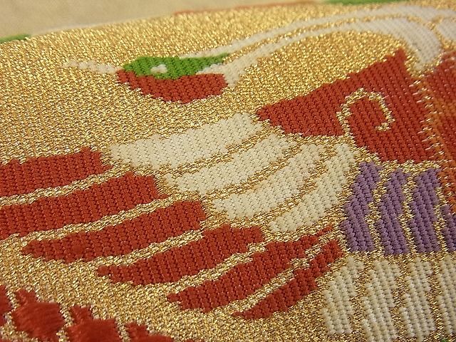 平和屋着物■太鼓柄袋帯 唐織 綴れ 地紙向かい鶴文 逸品 n-gh1748