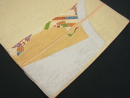 平和屋着物■太鼓柄袋帯 唐織 綴れ 地紙向かい鶴文 逸品 n-gh1748