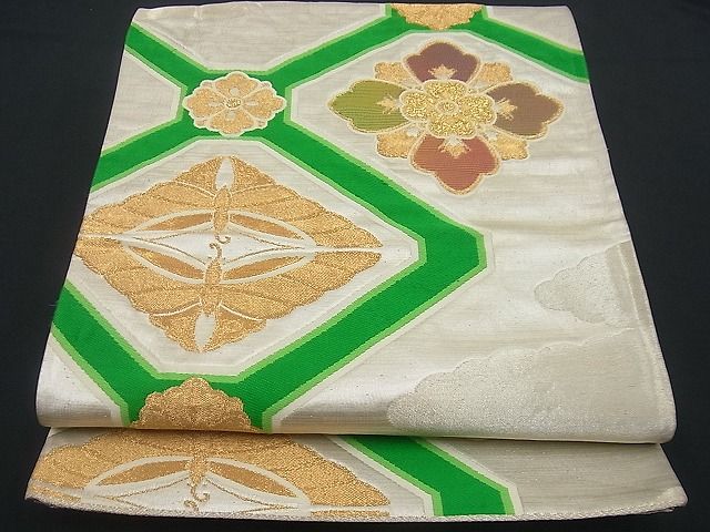平和屋着物■六通柄袋帯 蜀江向かい蝶花菱文 金銀糸 逸品 n-gh1754