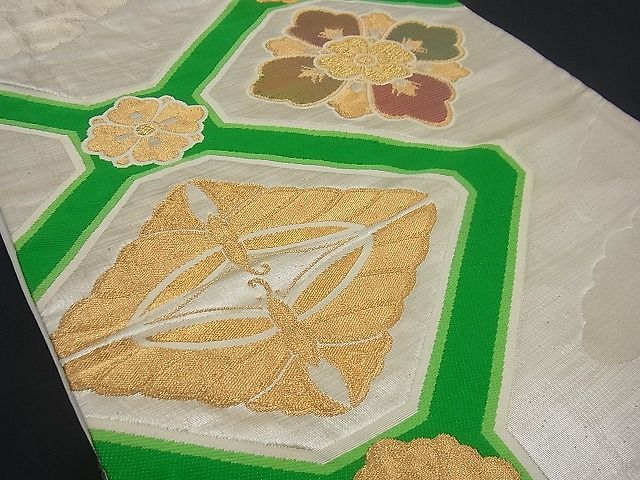 平和屋着物■六通柄袋帯 蜀江向かい蝶花菱文 金銀糸 逸品 n-gh1754
