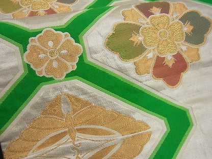 平和屋着物■六通柄袋帯 蜀江向かい蝶花菱文 金銀糸 逸品 n-gh1754
