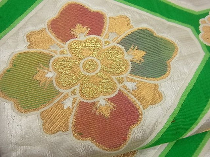 平和屋着物■六通柄袋帯 蜀江向かい蝶花菱文 金銀糸 逸品 n-gh1754