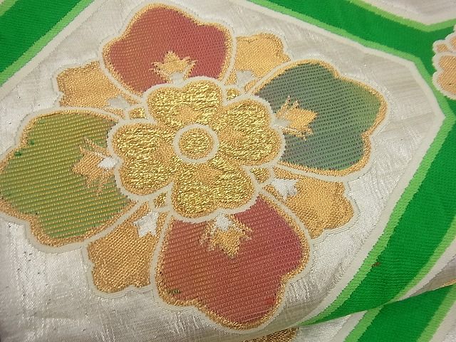 平和屋着物■六通柄袋帯 蜀江向かい蝶花菱文 金銀糸 逸品 n-gh1754