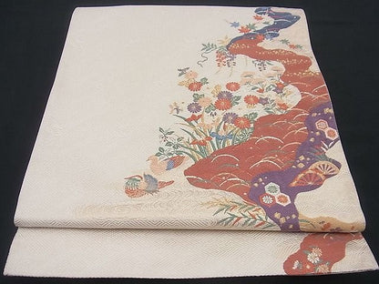 平和屋着物■太鼓柄袋帯 唐織 流水鴛鴦草花文 逸品 n-gh1758