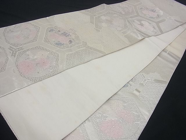 平和屋着物■六通柄袋帯 唐織 雲取り亀甲花文 銀糸 逸品 n-gh1776