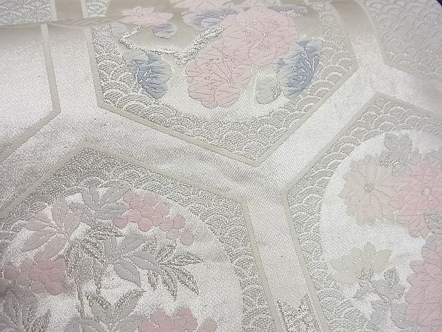 平和屋着物■六通柄袋帯 唐織 雲取り亀甲花文 銀糸 逸品 n-gh1776