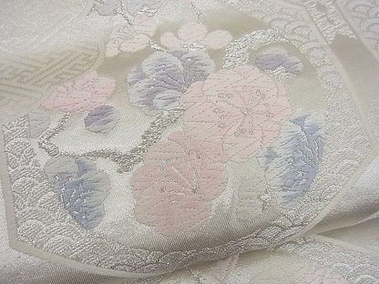 平和屋着物■六通柄袋帯 唐織 雲取り亀甲花文 銀糸 逸品 n-gh1776