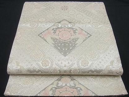 平和屋着物■六通柄袋帯 唐織 孔雀花菱文 銀糸 逸品 n-gh1784