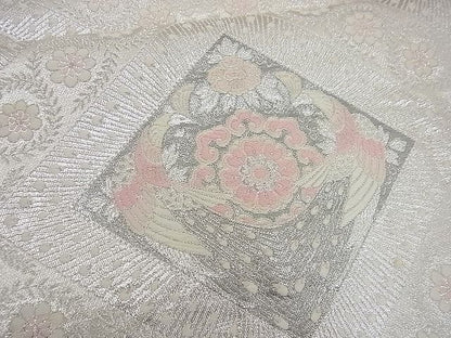平和屋着物■六通柄袋帯 唐織 孔雀花菱文 銀糸 逸品 n-gh1784
