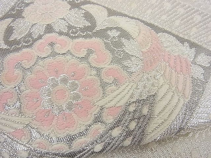 平和屋着物■六通柄袋帯 唐織 孔雀花菱文 銀糸 逸品 n-gh1784