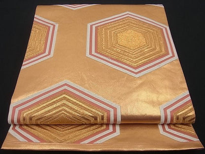 平和屋着物■六通柄袋帯 唐織 亀甲文 金糸 逸品 n-gh1792