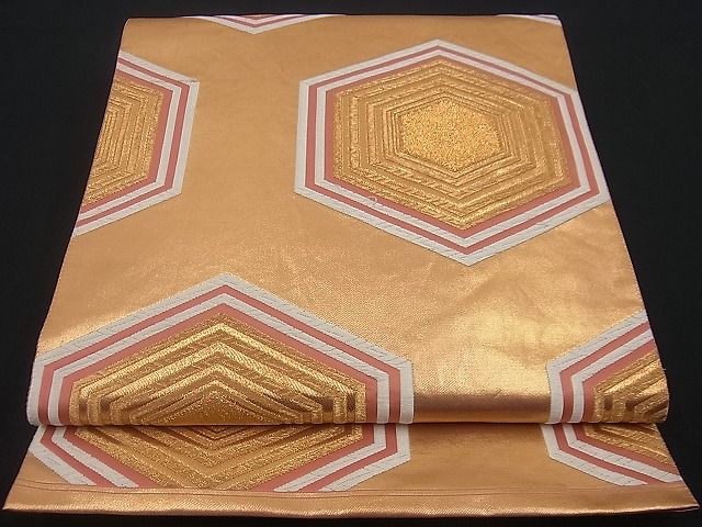平和屋着物■六通柄袋帯 唐織 亀甲文 金糸 逸品 n-gh1792