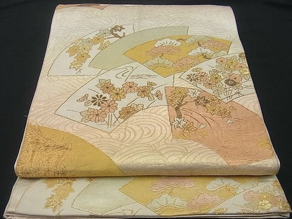 平和屋着物■六通柄袋帯 流水地紙御所車花文 金銀糸 逸品 n-gh1827