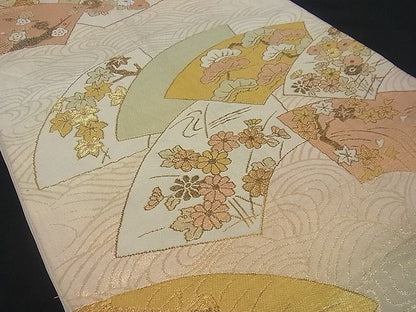 平和屋着物■六通柄袋帯 流水地紙御所車花文 金銀糸 逸品 n-gh1827