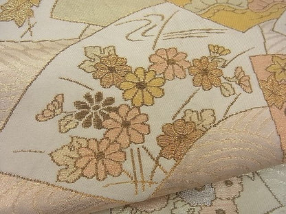 平和屋着物■六通柄袋帯 流水地紙御所車花文 金銀糸 逸品 n-gh1827