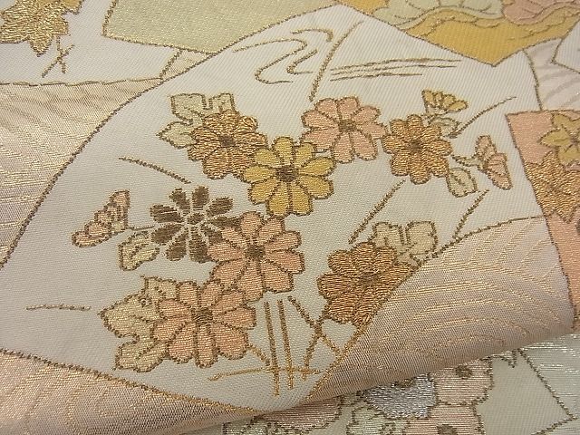 平和屋着物■六通柄袋帯 流水地紙御所車花文 金銀糸 逸品 n-gh1827