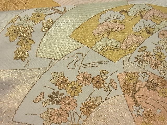 平和屋着物■六通柄袋帯 流水地紙御所車花文 金銀糸 逸品 n-gh1827