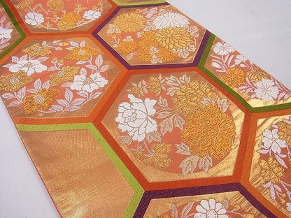平和屋着物■六通柄袋帯 唐織 亀甲繋ぎ花文 金銀糸 逸品 gh5030