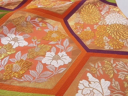 平和屋着物■六通柄袋帯 唐織 亀甲繋ぎ花文 金銀糸 逸品 gh5030