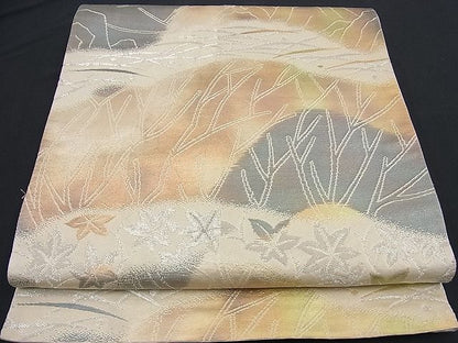 平和屋着物■六通柄袋帯 露芝楓風景文 金銀糸 逸品 n-gt1258