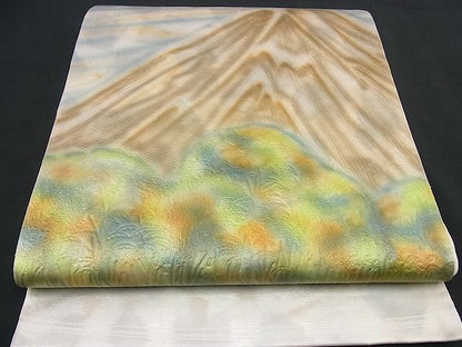 平和屋着物■六通太鼓柄袋帯 手描き 地紋起こし 重ね山風景文 逸品 n-gt1747