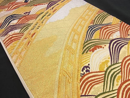 平和屋着物■六通柄袋帯 唐織 珀寿錦 渡り橋立波文 金銀糸 逸品 n-gt1751