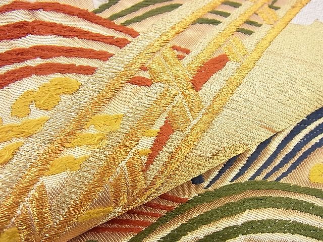 平和屋着物■六通柄袋帯 唐織 珀寿錦 渡り橋立波文 金銀糸 逸品 n-gt1751