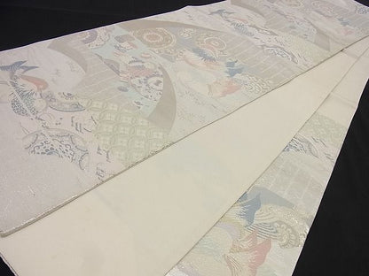 平和屋着物■六通柄袋帯 唐織 地紙鴛鴦吉祥文 銀糸 逸品 n-gt1759