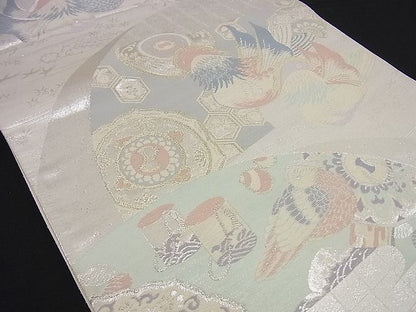 平和屋着物■六通柄袋帯 唐織 地紙鴛鴦吉祥文 銀糸 逸品 n-gt1759