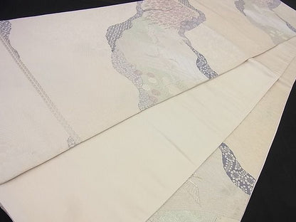 平和屋着物■六通柄袋帯 唐織 道長飛鶴渡り橋花文 金銀糸 逸品 n-gt1766