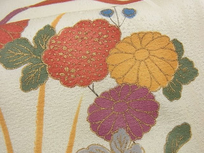 平和屋着物■付下げ　菊草葉文　金彩　逸品　n-gt1926