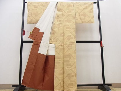 平和屋着物■上質な紬　幾何学文様　逸品　n-gt1980