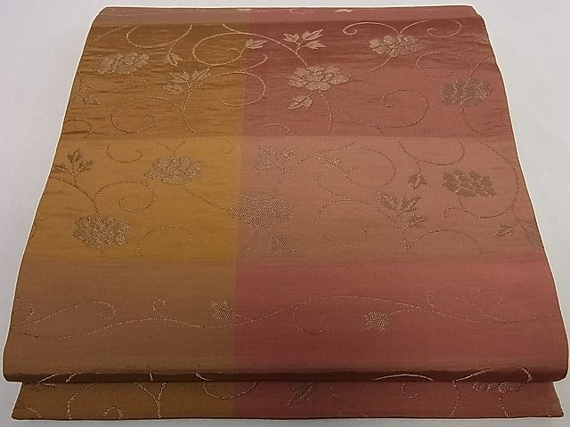 平和屋着物■六通柄袋帯 市松花唐草文 金糸 逸品 ha4535