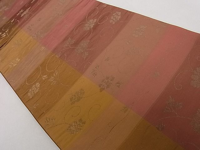 平和屋着物■六通柄袋帯 市松花唐草文 金糸 逸品 ha4535