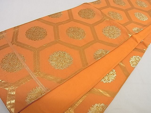 平和屋着物■六通柄袋帯 亀甲花文 金糸 逸品 ha4559