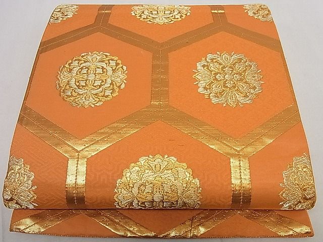 平和屋着物■六通柄袋帯 亀甲花文 金糸 逸品 ha4559