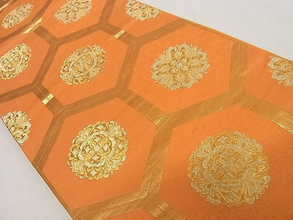 平和屋着物■六通柄袋帯 亀甲花文 金糸 逸品 ha4559
