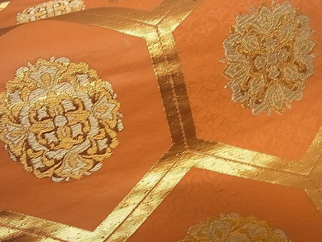 平和屋着物■六通柄袋帯 亀甲花文 金糸 逸品 ha4559