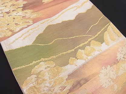 平和屋着物■六通柄袋帯 遠山樹林文 金銀糸 逸品 n-hj2831