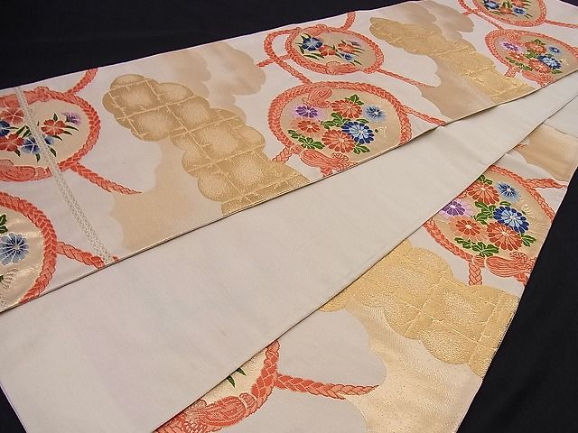 平和屋着物■西陣 六通柄袋帯 唐織 紐に花丸文 金糸 逸品 n-hj4148