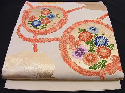 平和屋着物■西陣 六通柄袋帯 唐織 紐に花丸文 金糸 逸品 n-hj4148