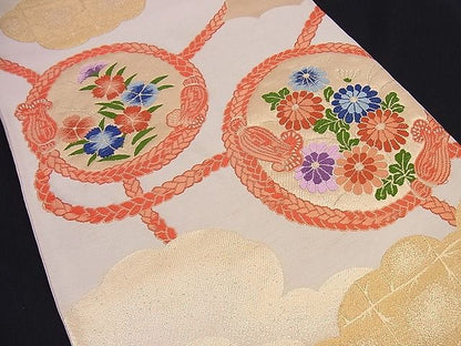 平和屋着物■西陣 六通柄袋帯 唐織 紐に花丸文 金糸 逸品 n-hj4148
