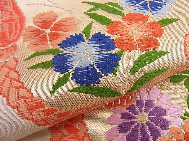 平和屋着物■西陣 六通柄袋帯 唐織 紐に花丸文 金糸 逸品 n-hj4148